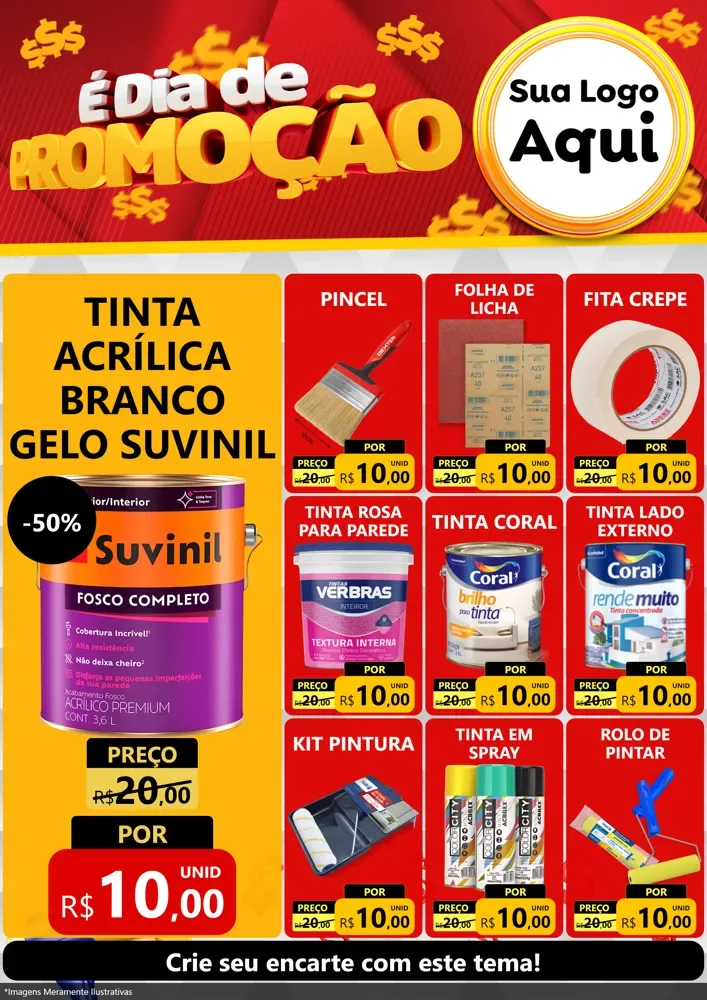 Modelo de Encarte para Encarte A4 Vertical com o tema É Dia De Promoção para Tintas e Ferramentas