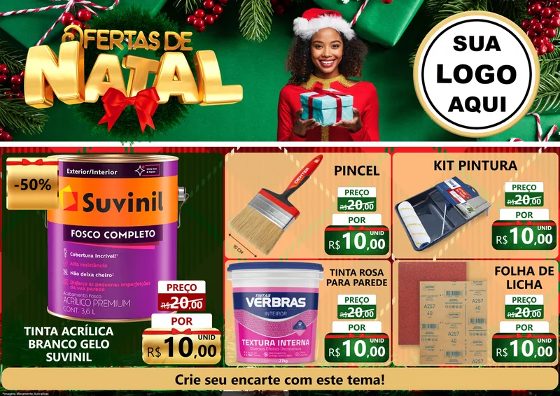 Modelo de Encarte para Encarte A4 Horizontal com o tema Ofertas de Natal para Tintas e Ferramentas