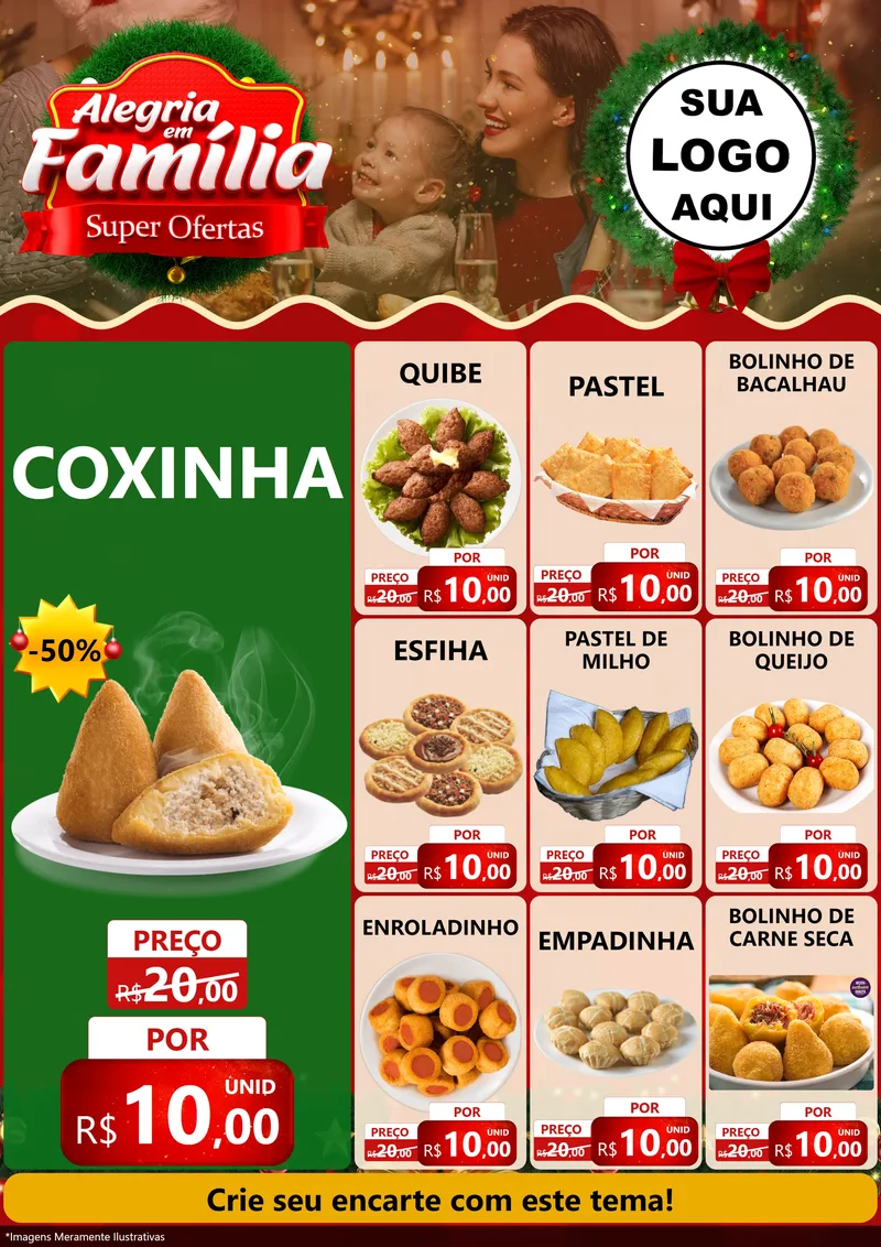 Modelo de Encarte para Encarte A4 Vertical com o tema Alegria Em Família - Super Ofertas para Salgadaria