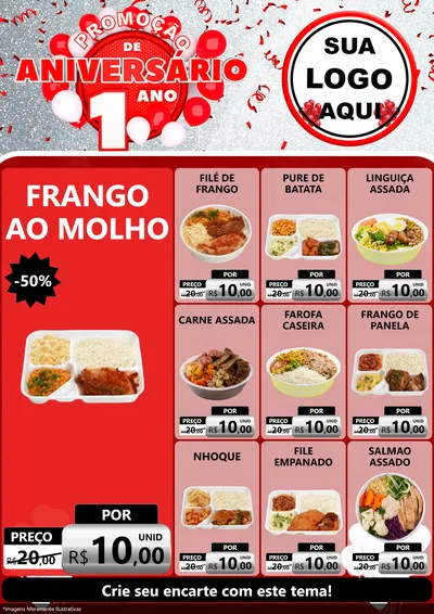 Modelo de Encarte para Encarte A4 Vertical com o tema Promoção de Aniversário - 1 Ano para Restaurante