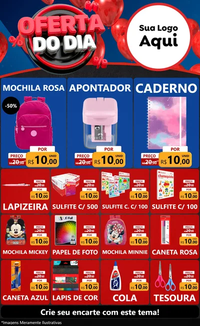 Modelo de Encarte para Encarte Grande com o tema Oferta do Dia para Papelaria