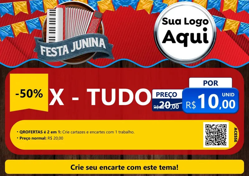 Modelo de Cartaz para Cartaz A4 Horizontal com o tema Festa Junina para Hamburgueria