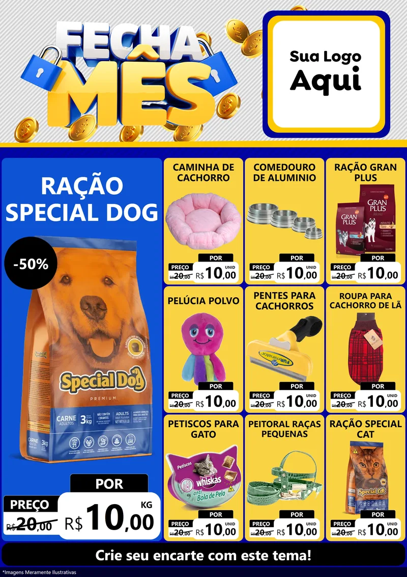 Modelo de Encarte para Encarte A4 Vertical com o tema Fecha Mês para Pet Shop