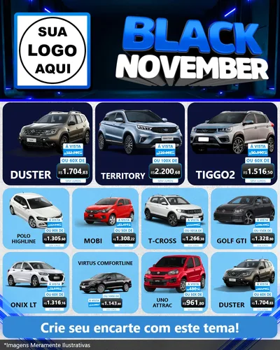 Modelo de Rede Social para Feed Instagram com o tema Black November para Concessionaria de Carros