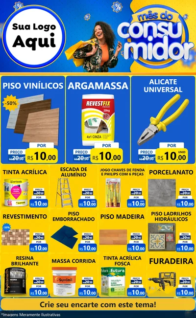 Modelo de Encarte para Encarte Grande com o tema Mês do Consumidor para Material para Construção