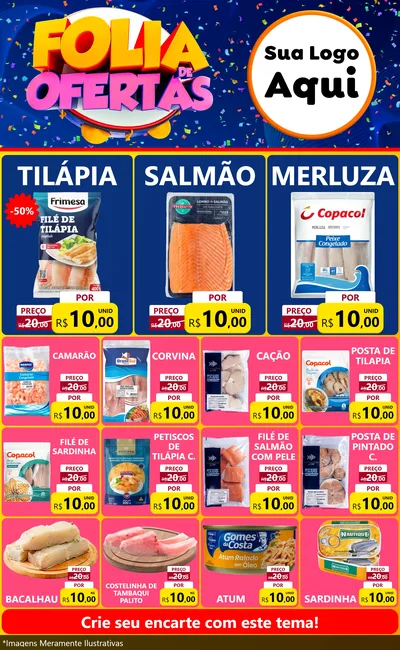 Modelo de Encarte para Encarte Grande com o tema Folia de Ofertas para Peixaria
