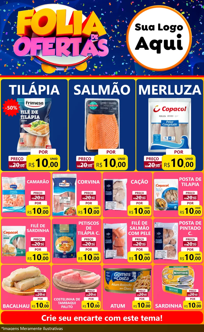 Modelo de Encarte para Encarte Grande com o tema Folia de Ofertas para Peixaria