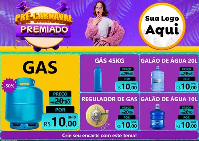 Modelo de Encarte para Encarte A4 Horizontal com o tema Pré-Carnaval Premiado para Água e gás