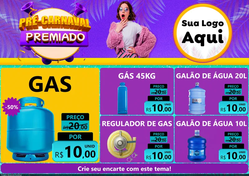 Modelo de Encarte para Encarte A4 Horizontal com o tema Pré-Carnaval Premiado para Água e gás