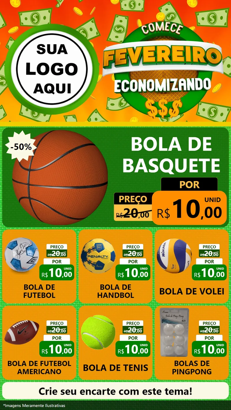 Modelo de Rede Social para Stories com o tema Comece Fevereiro Economizando para Artigos Esportivos