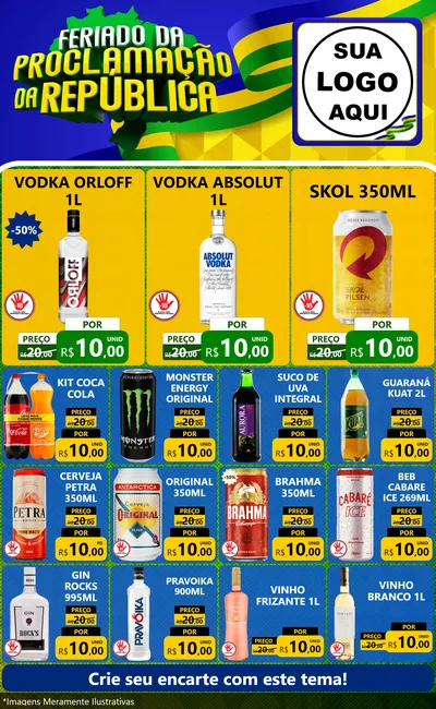 Modelo de Encarte para Encarte Grande com o tema Feriado da Proclamação da República para Distribuidora de bebidas