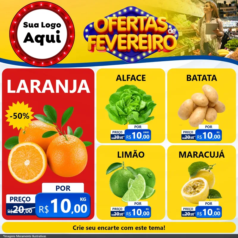 Modelo de Rede Social para Feed Facebook com o tema Ofertas de Fevereiro para Hortifrúti