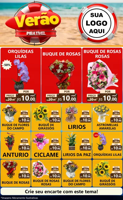 Modelo de Encarte para Encarte Grande com o tema Verão Imbatível para Floricultura e jardim
