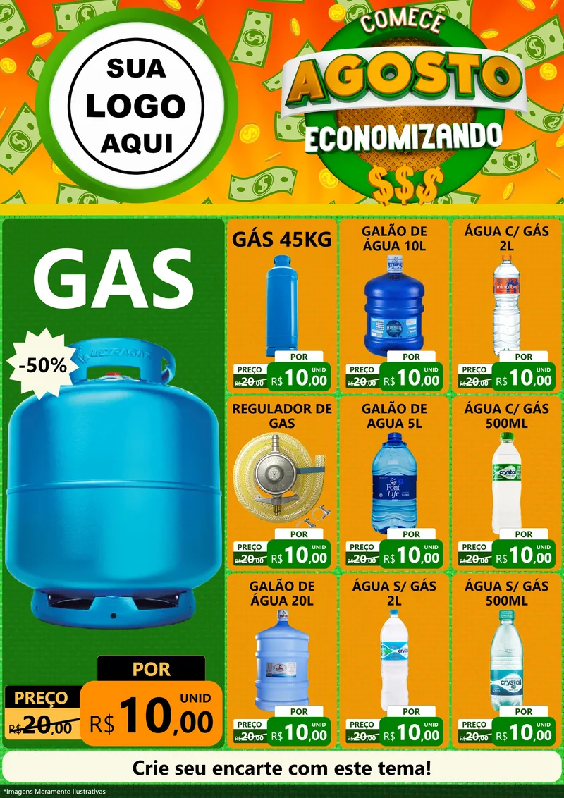 Modelo de Encarte para Encarte A4 Vertical com o tema Comece Agosto Economizando para Água e gás