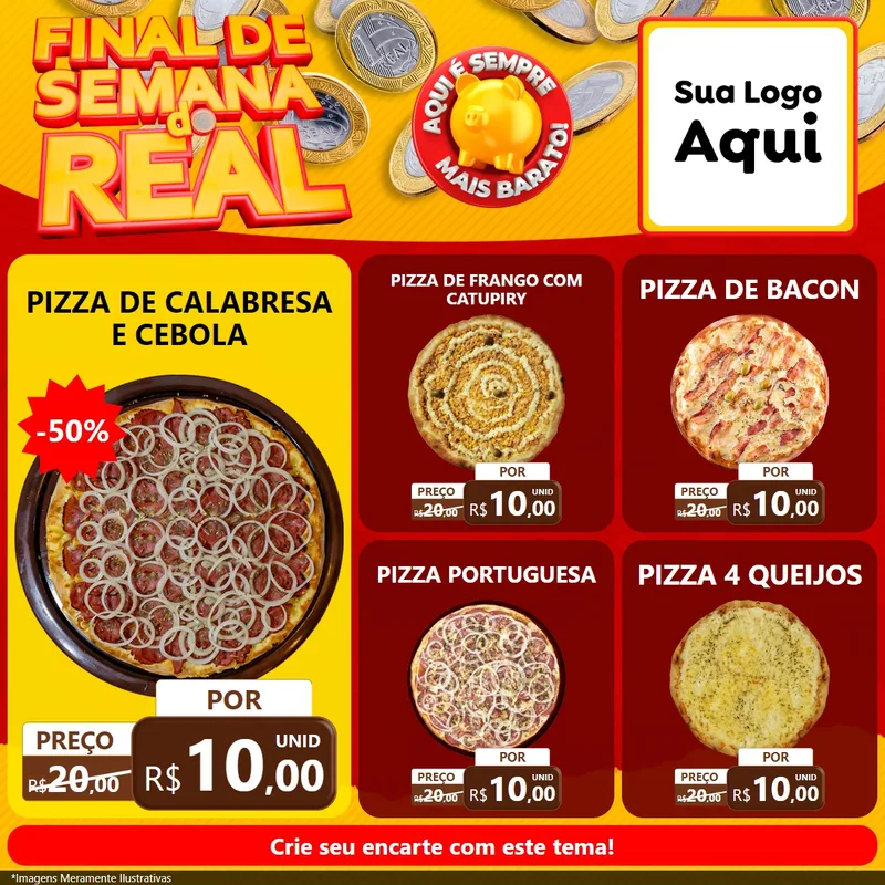 Modelo de Rede Social para Feed Facebook com o tema Final de Semana do Real para Pizzaria