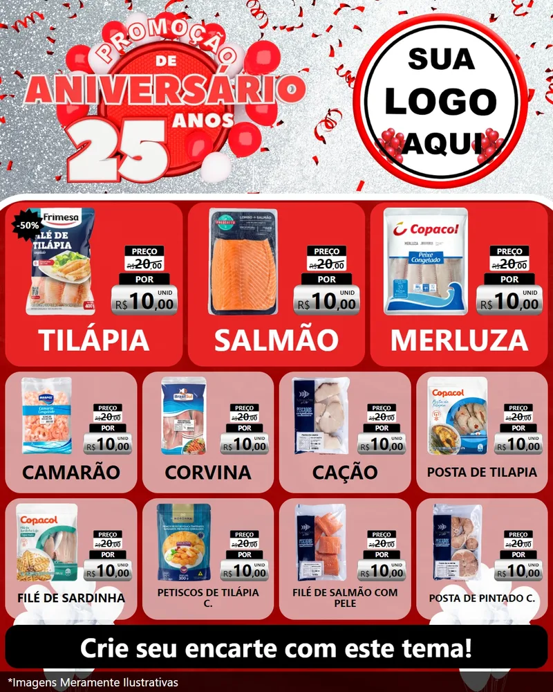 Modelo de Rede Social para Feed Instagram com o tema Promoção de Aniversário - 25Anos para Peixaria