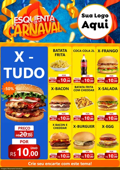 Modelo de Encarte para Encarte A4 Vertical com o tema Esquenta de Carnaval para Hamburgueria