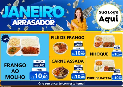 Modelo de Encarte para Encarte A4 Horizontal com o tema Janeiro Arrasador para Restaurante