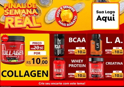 Modelo de Encarte para Encarte A4 Horizontal com o tema Final de Semana do Real para Suplementos alimentares