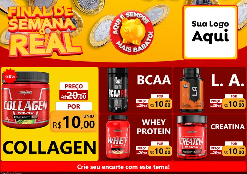Modelo de Encarte para Encarte A4 Horizontal com o tema Final de Semana do Real para Suplementos alimentares