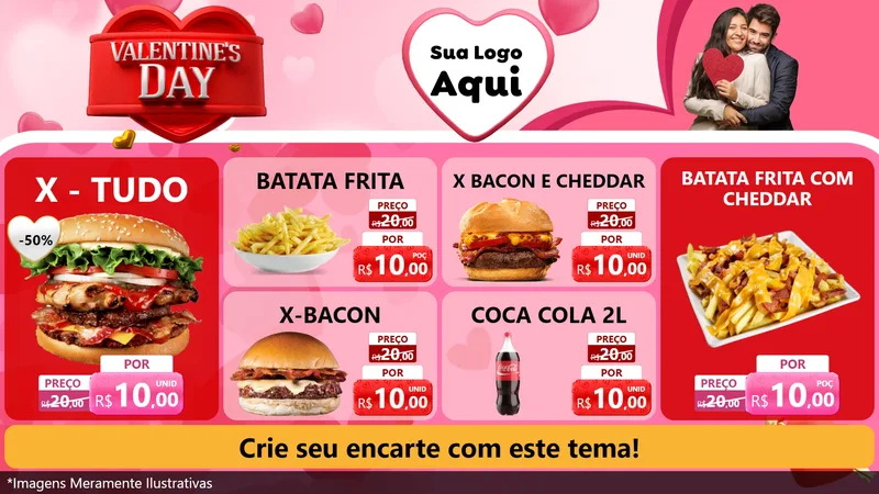 Modelo de TV para TV Horizontal com o tema Valentine's Day para Hamburgueria
