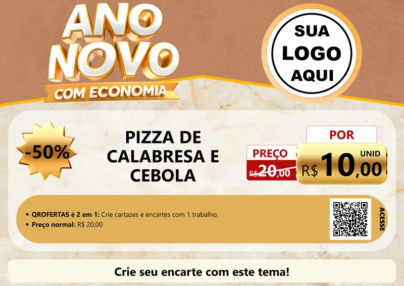 Modelo de Cartaz para Cartaz A4 Horizontal com o tema Ano Novo Com Economia para Pizzaria