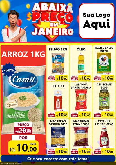 Modelo de Encarte para Encarte A4 Vertical com o tema Abaixa Preço em Janeiro para Supermercado