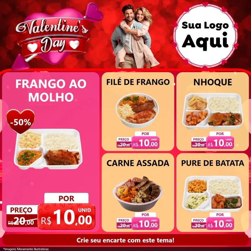 Modelo de Rede Social para Feed Facebook com o tema Valentine's Day para Restaurante
