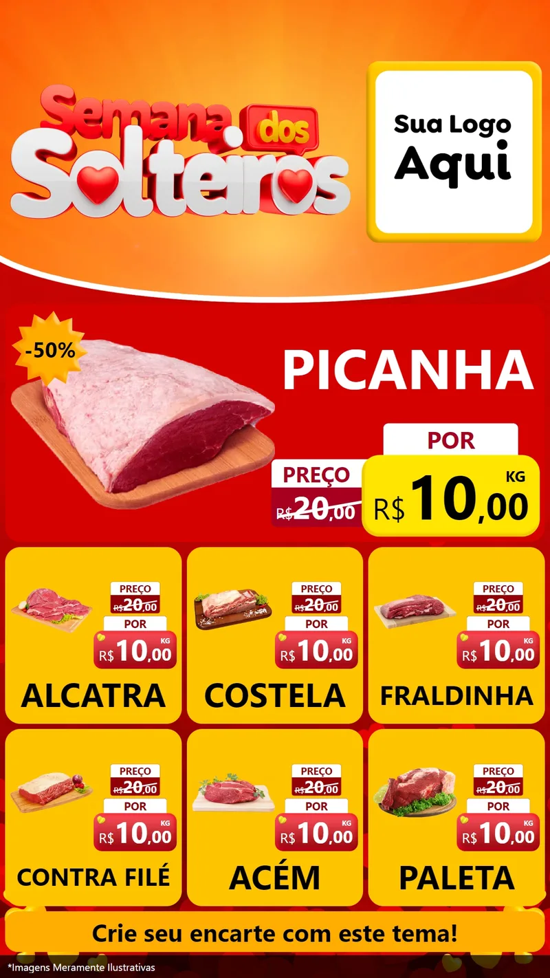 Modelo de Rede Social para Stories com o tema Semana dos Solteiros para Açougue