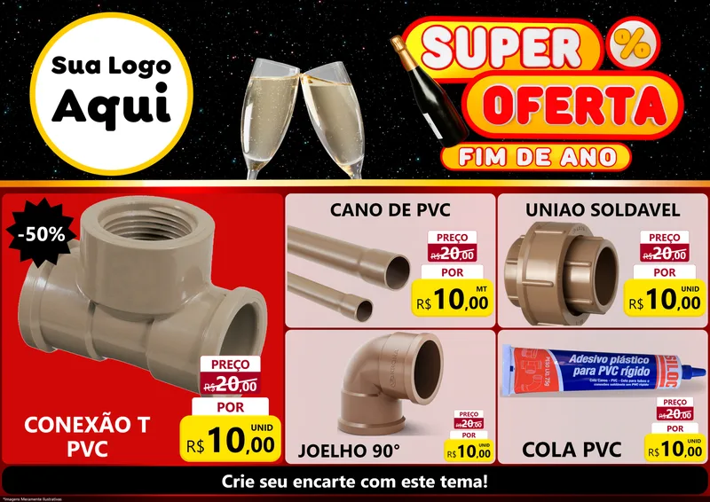 Modelo de Encarte para Encarte A4 Horizontal com o tema Super Oferta Fim de Ano para Tubos e conexões