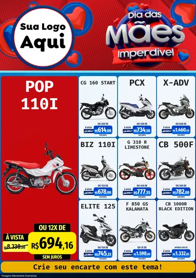 Modelo de Encarte para Encarte A4 Vertical com o tema Dia Das Mães Imperdível para Concessionaria de Motos