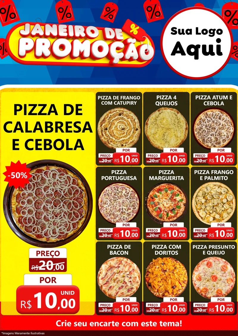 Modelo de Encarte para Encarte A4 Vertical com o tema Janeiro de Promoção para Pizzaria