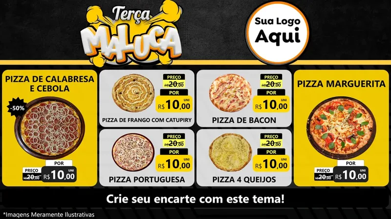 Modelo de TV para TV Horizontal com o tema Terça Maluca para Pizzaria