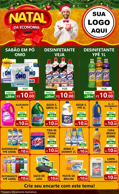 Modelo de Encarte para Encarte Grande com o tema Natal da Economia para Produtos de Limpeza
