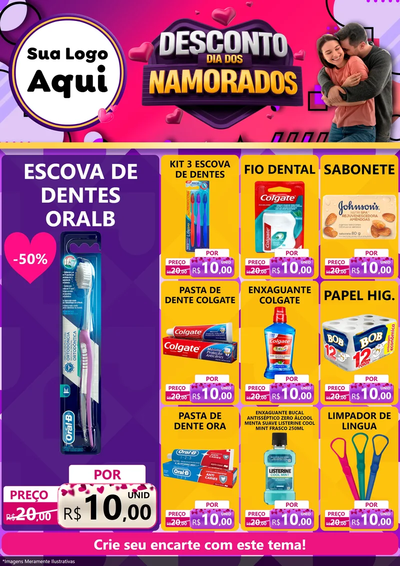 Modelo de Encarte para Encarte A4 Vertical com o tema Desconto Dia dos Namorados para Higiene Pessoal