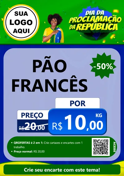 Modelo de Cartaz para Cartaz A4 Vertical com o tema Dia Da Proclamação Da República para Padaria