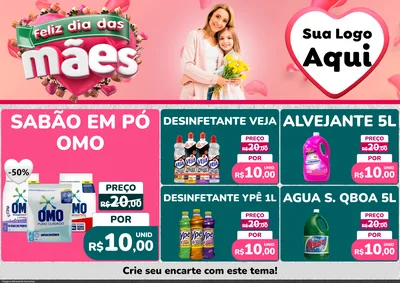 Modelo de Encarte para Encarte A4 Horizontal com o tema Feliz Dia das Mães para Produtos de Limpeza