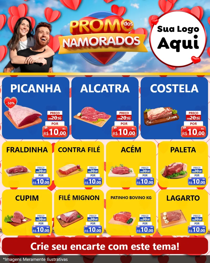 Modelo de Rede Social para Feed Instagram com o tema Promo dos Namorados para Açougue