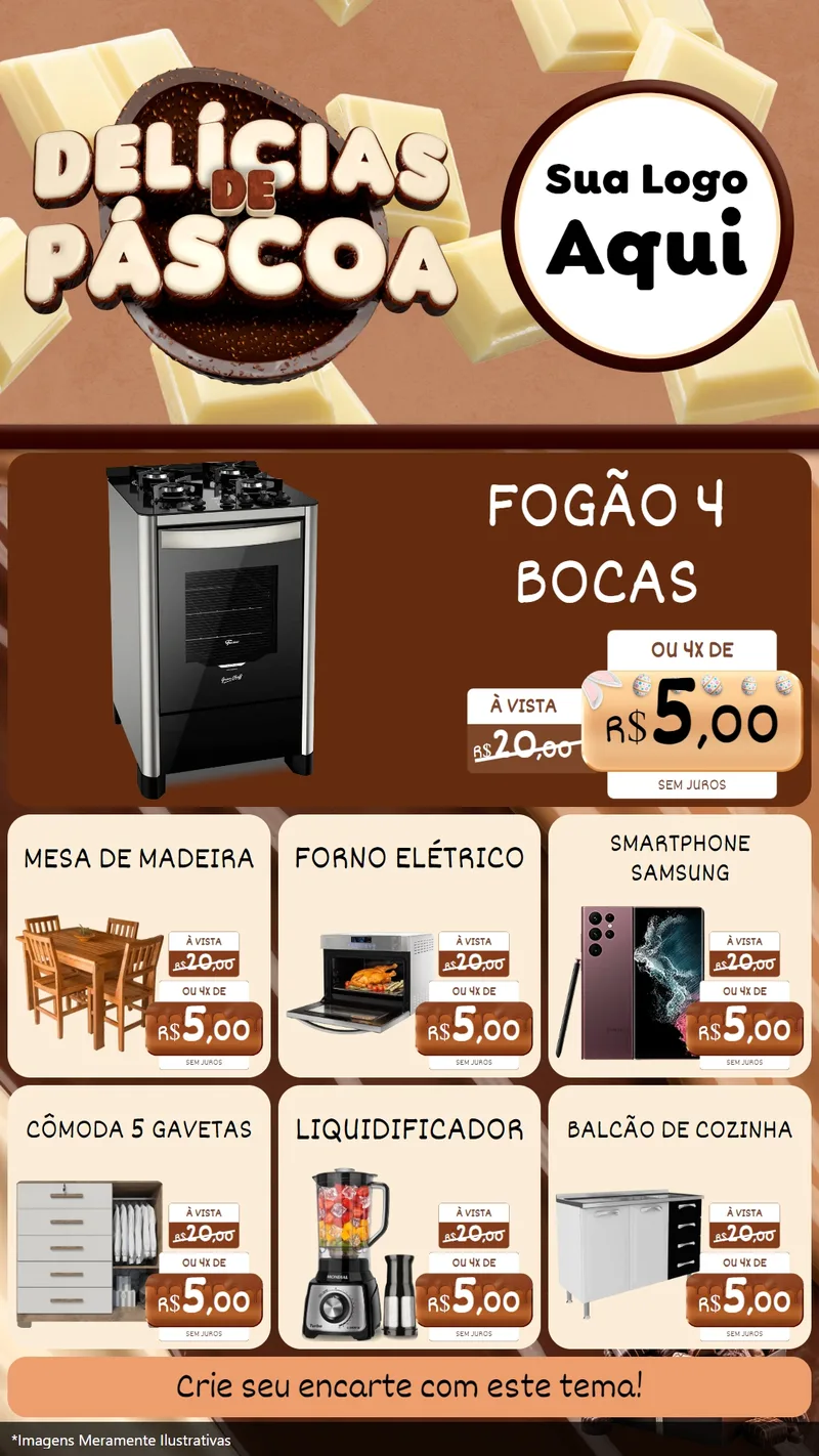 Modelo de Rede Social para Stories com o tema Delícias de Páscoa para Móveis e Eletro