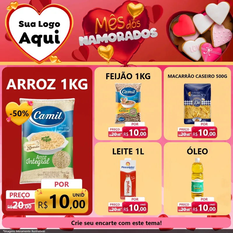 Modelo de Rede Social para Feed Facebook com o tema Mês dos Namorados para Supermercado