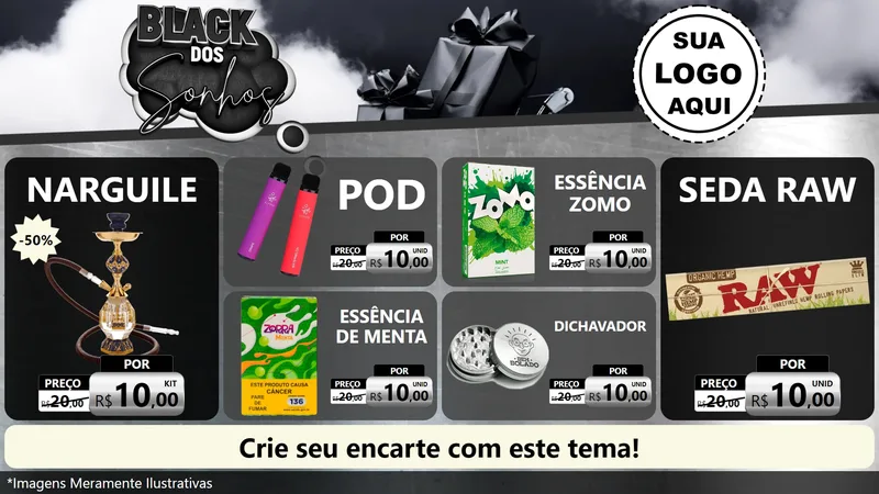 Modelo de TV para TV Horizontal com o tema Black dos Sonhos para Tabacaria