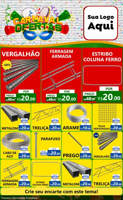 Modelo de Encarte para Encarte Grande com o tema Carnaval de Ofertas para Ferragens