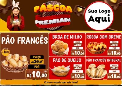 Modelo de Encarte para Encarte A4 Horizontal com o tema Páscoa Premiada para Padaria