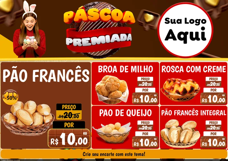 Modelo de Encarte para Encarte A4 Horizontal com o tema Páscoa Premiada para Padaria