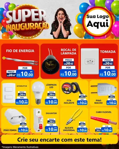 Modelo de Rede Social para Feed Instagram com o tema Super Inauguração para Materiais Elétricos