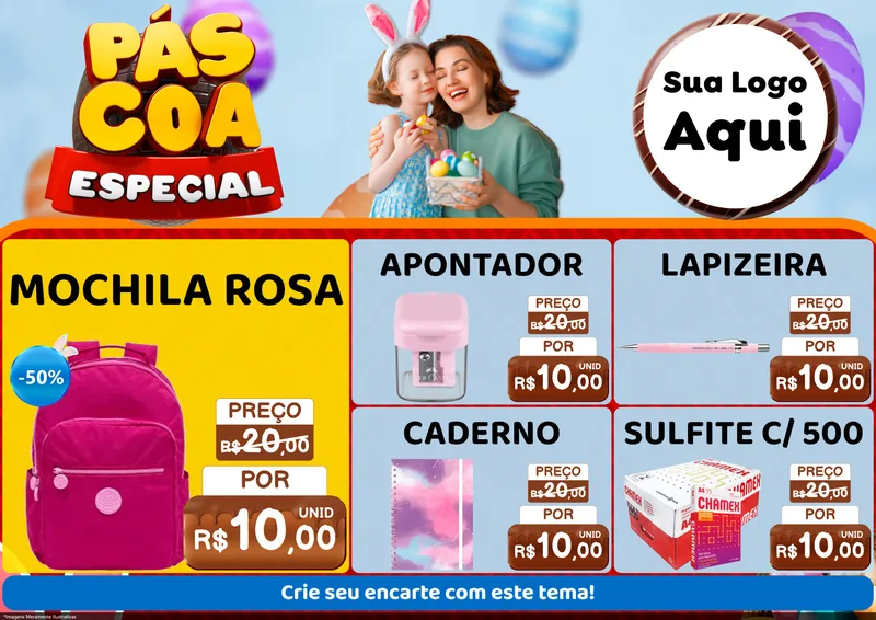 Modelo de Encarte para Encarte A4 Horizontal com o tema Páscoa Especial para Papelaria