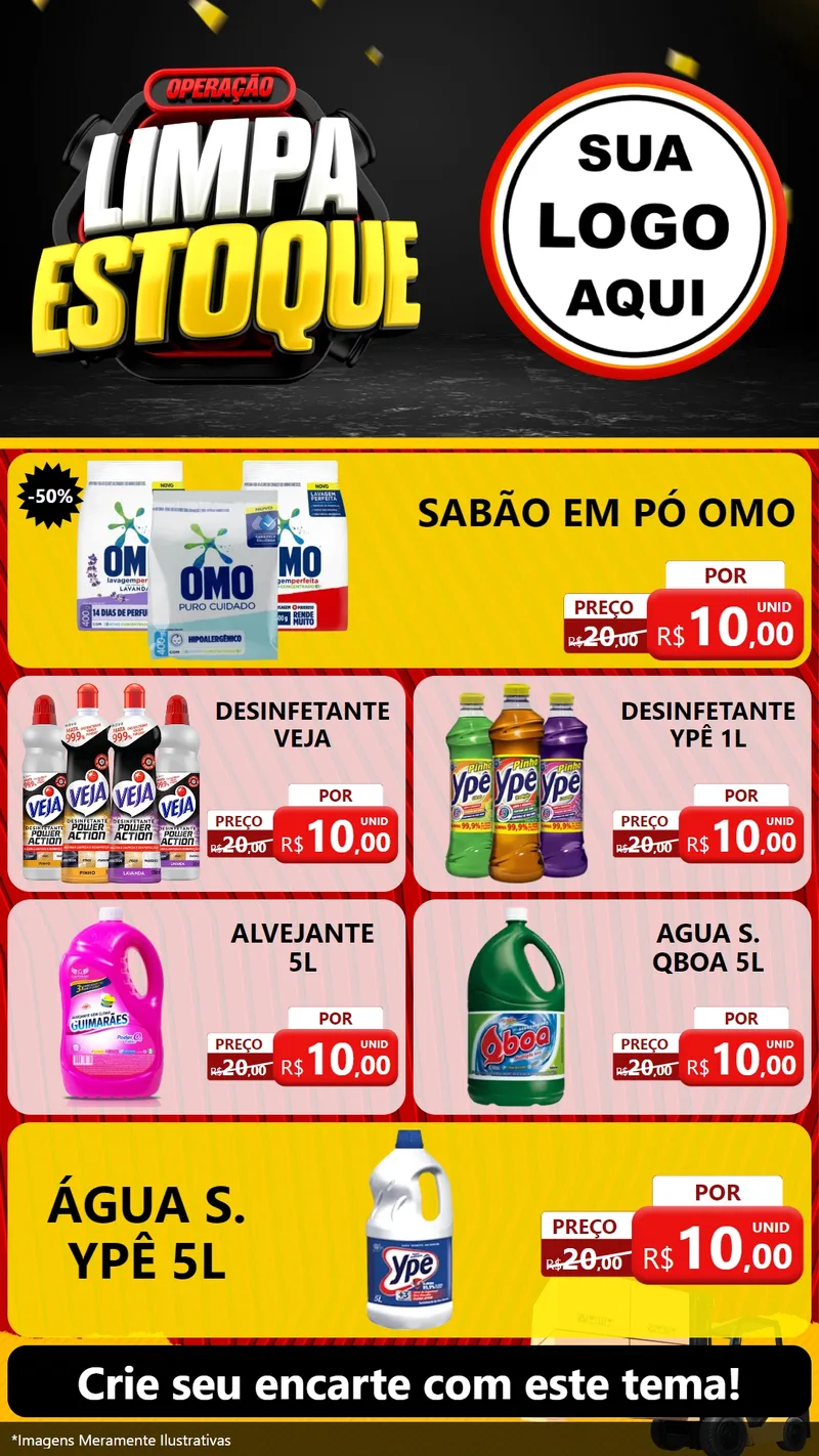 Modelo de TV para TV Vertical com o tema Operação Limpa Estoque para Produtos de Limpeza