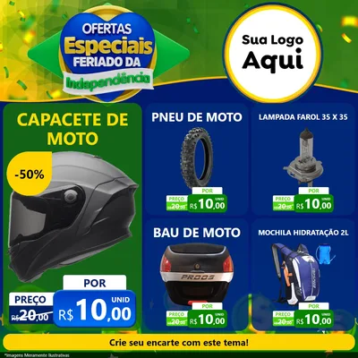 Modelo de Rede Social para Feed Facebook com o tema Ofertas Especiais Feriado da Independência para Moto peças