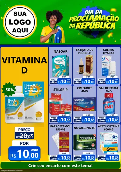 Modelo de Encarte para Encarte A4 Vertical com o tema Dia Da Proclamação Da República para Farmácia