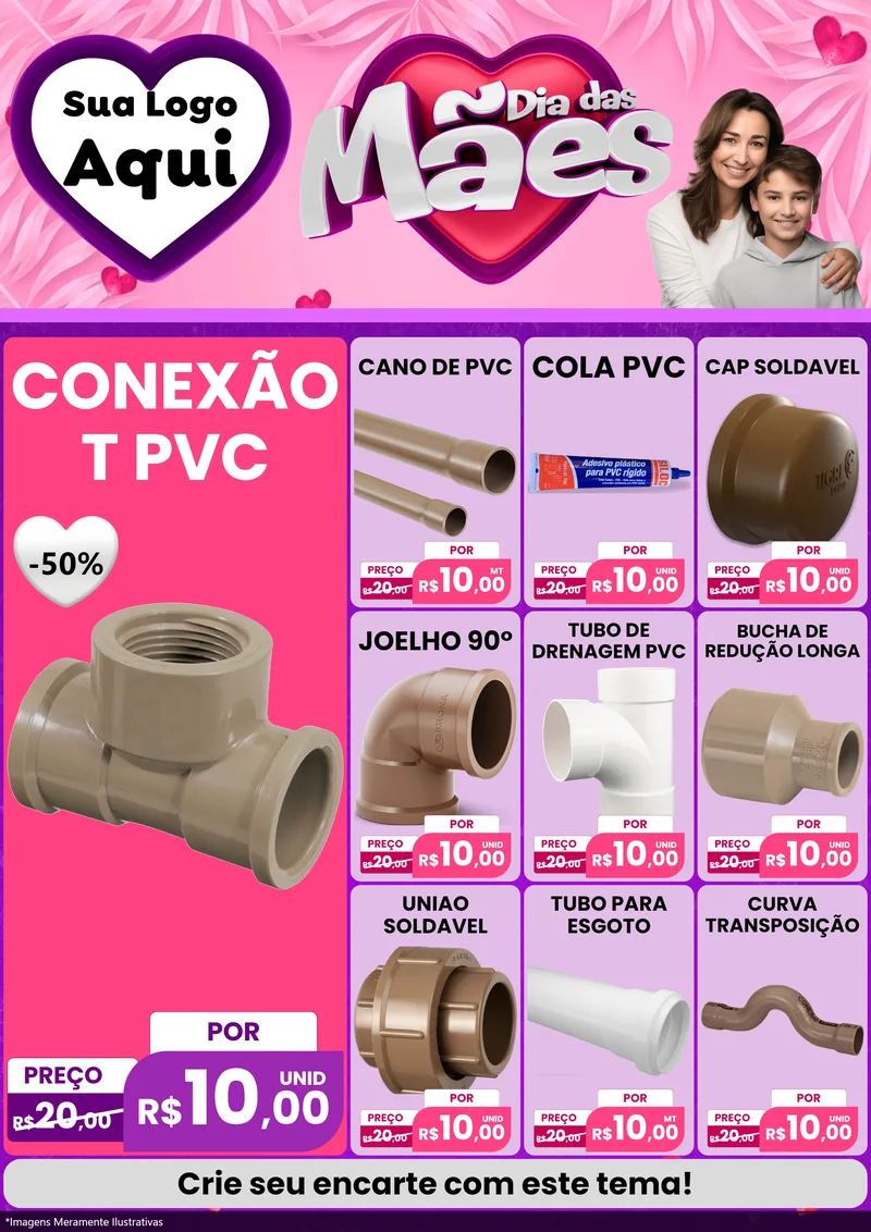 Modelo de Encarte para Encarte A4 Vertical com o tema Dia das Mães para Tubos e conexões